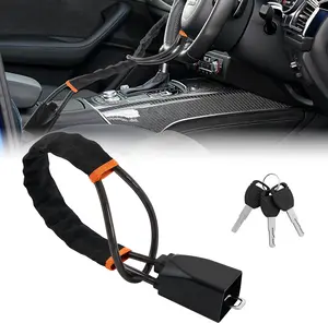 1-Pack Black Anti-Theft Car Steering Wheel Lock, 17” Max Locking Length, Thick Steel Alloy Wire, Fine Stitched Edges, 3 Keys, Quick Install, Easy Storage, Fits Most Vehicles & SUVs