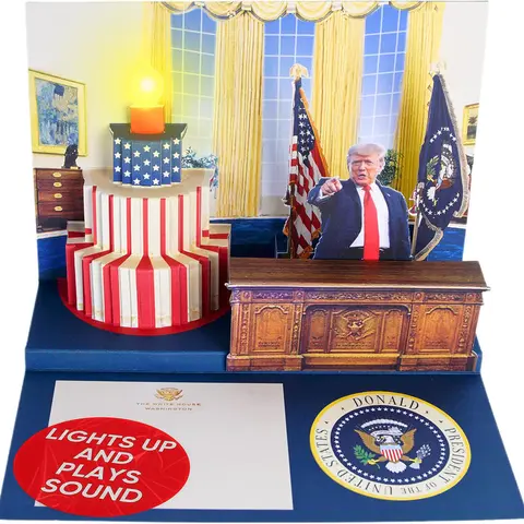 3D Pop-Up Talking Birthday Card - Office Stationery with Pre-Loaded Real Voice, Lights, "Hail to the Chief" Sound, 3D Oval Office Design, Quirky Republican Gag Gift for Political Humor Fans, Coworkers