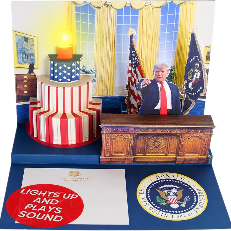 3D Pop-Up Talking Birthday Card - Office Stationery with Pre-Loaded Real Voice, Lights, "Hail to the Chief" Sound, 3D Oval Office Design, Quirky Republican Gag Gift for Political Humor Fans, Coworkers