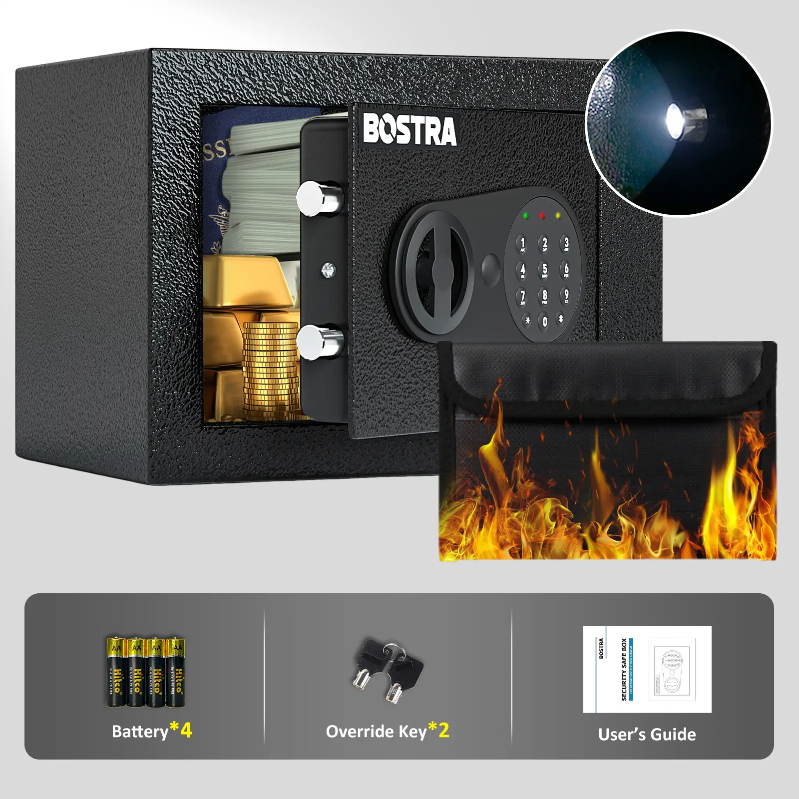 BOSTRA Mini Steel Security Safe - Fire-Resistant, Portable Hidden Personal Safe for Home & Office, Box Lock for Business Use, Fits Bookshelves/Cabinets (9x6.6x6.5 in), Security Safes, Fire-Resistant Safes