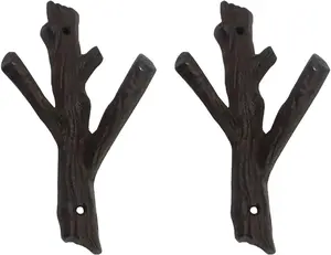 【SummerVibes】#MemorialDaySale 2 Pcs Decorative Branch Cast Iron Wall Hooks/Hanger/Heavy Duty Home Storage Rack (Brown)