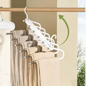 6 Layer Pants Hanger Space Saving Closet Organizer with 65mm Wide Spacing, Anti-Slip Multifunctional Pants Rack for Jeans Trousers Wardrobe, Stainless, Steel, Hanging,tiktokshopmothersday