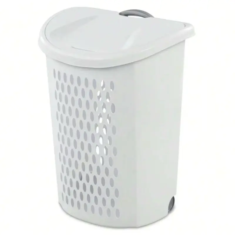 Ultra Wheeled Design Clothes Laundry Basket, Mind Reader Basket Collection，135 Liter （20 1/8" x 15 3/8" x 26 3/4"）Capacity, Laundry Hamper White Lid & Base w/Plastic Handle & Wheels