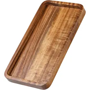 9.9" Small Acacia Wooden Decorative Vanity Tray, Decorative Wood Tray for Bathroom Kitchen Home Decor