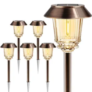 Solar Lights Outdoor Waterproof, Bronze Solar Pathway Lights with 10-40 LM Dimmable Glass and Metal, Solar Powered Garden Lights for Yard,Patio,Pathway,Driveway(Warm White)