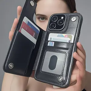 Wallet Phone Case for iPhone 17 16 15 14 13 12 11 PRO MAX imPLUS, AIR and iPhone X XS MAX, Handmade, High-end Fashion with Card Slot, Standable Card Position, Dual Magnetic Clasp and Durable Shell