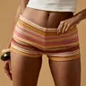 Boho Crochet-Knit Beach Shorts, Beachwear High-Waist Woven Breathable Summer Vacation Casual Mini Hot Pants in Striped Y2K Style Bottoms Side Striped Shorts