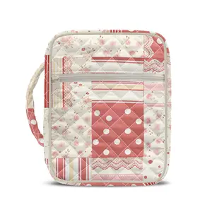 Vintage Patchwork Quilted Bible Cover Case, Floral Plaid Bible Bag with Handle & Zipper Pockets, Durable Bible Protector for Women, Faith Gift for Church, Bible Study, on-the-Go Devotional, Fits Standard Size Holy Bible