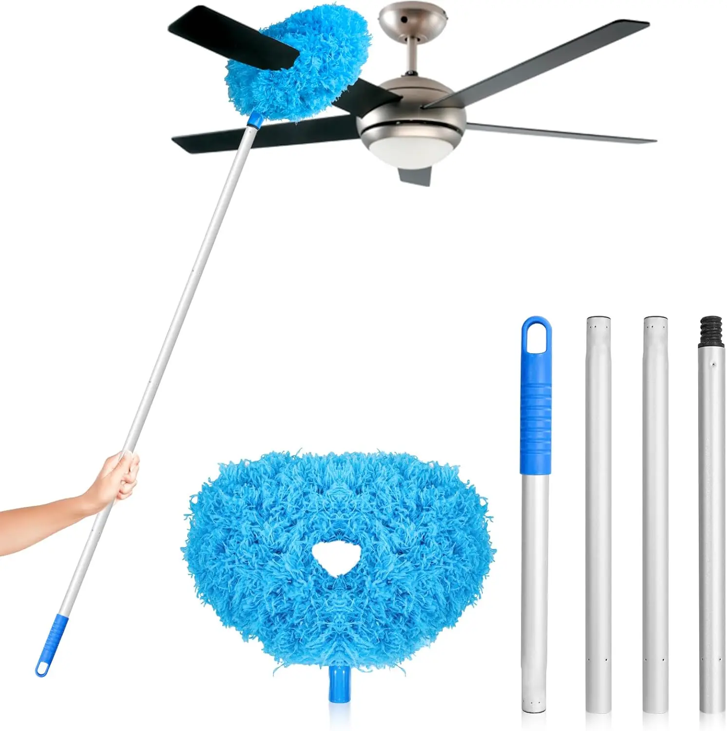 Long Handle Microfiber Extendable Duster, for Indoor High Place & Wall Dust Cobweb Cleaning, Dust-Locking Reusable Ceiling Fan Cleaning Brush, Portable Lightweight Household Sanitation Accessory