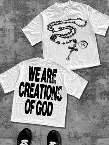 Men's Casual Cross Letter Print T-Shirt, Loose Fit Round Neck, Short Sleeve, Long Clothing, Summer Wear, Daily Fashion Choice