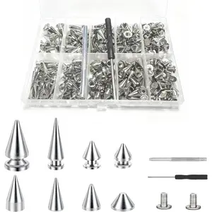 364 Sets Punk Spikes and Studs Kit, 8 Sizes Cone Spikes with Screws for Leather Jacket, Belt, Bag, Shoes - Includes Punch & Screwdriver for DIY Clothing & Craft Decoration