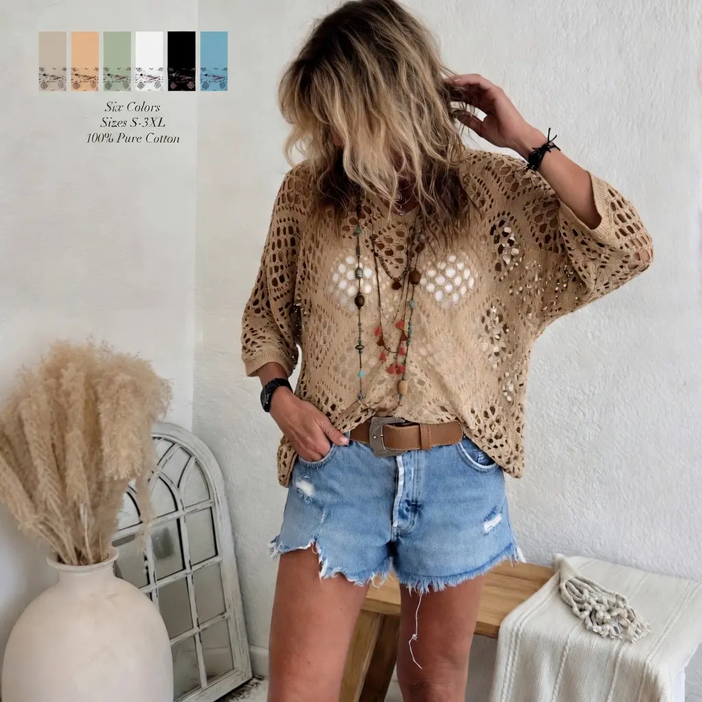 100% Pure Cotton Crochet Sweater | Ultra-Soft & Breathable Knit Top | Premium Boho Summer Cover Up #Summervibes