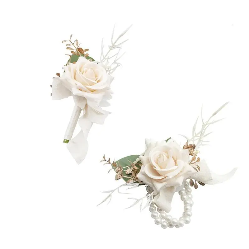 1 Wrist Corsage & 1 Boutonniere Champagn