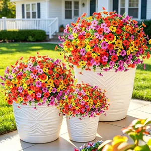 Mixed Color Artificial Flower Bouquets (16/28pcs) - UV Resistant Faux Flowers for Outdoor Home Garden Decor, Wedding Party Gift, Window Ornament