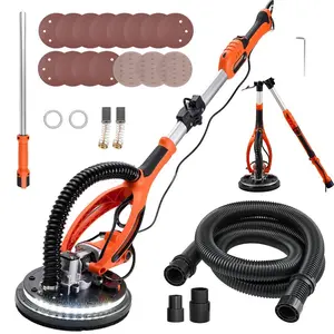 VEVOR Drywall Sander, 850W Electric Drywall Sander, Popcorn Ceiling Removal Tool with 5 Variable Speed 800-1700 RPM, Double-Deck LED Light, Foldable Extendable Handle, 15 Sanding Discs, Dust Hose