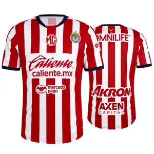2425 Chivas CD Guadalajara Home Jersey Vintage Mexico Red and White Stripe Short Sleeve Top Football Jersey LIGAMX