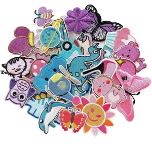 30 count Embroidered Iron on Patches Assorted Size DIY Patches Applique for Clothing Jackets Jeans Pants Backpacks Mix Colors Pink Blue Purple