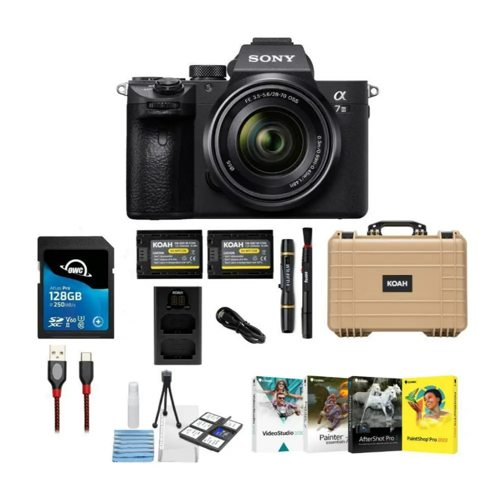 Sony a7 III Full-Frame Interchangeable-Lens Mirrorless Camera with 28-70mm Lens Essentials Bundle, Ideal for Mirrorless Cameras Enthusiasts, Featuring Smart Autofocus, Full-Frame Interchangeable-Lens Mirrorless Cameras
