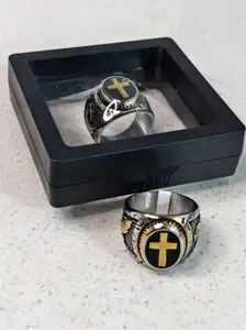 Stainless Steel Praying Hands Cross Ring for Men, Male Cross Ring, Elegant Christian Faith & Devotion Symbol Jewelry, Christmas Gift for Husband, Cross Rings