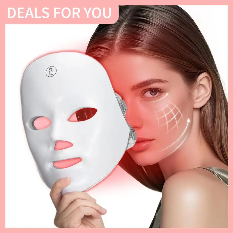 SHMHE Red light therapy mask, 7-color LED photorejuvenation mask, daily care photorejuvenation, wireless charging, ideal gift for women, autumn and winter skin care facial care gift