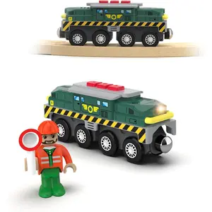 TOPMAYA Electric Train Toys for Wooden Tracks, Green Tank Battery Operated Locomotive with Magnetic Trains, Motorized Train for Kids Compatible with Thomas & Friends, Brio, Chuggington