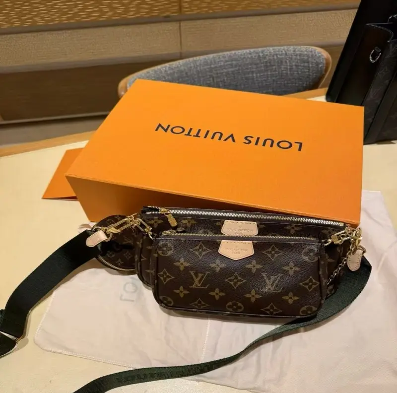 ‮ ‮ nottiuV siuoL  ‬‬Multi-piece Combo Printed Shoulder Bag Detachable Mini Zipper Pouches Adjustable Wide Strap Casual Crossbody Handbag