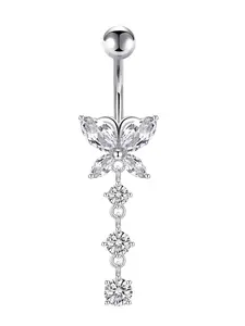 Butterfly Shaped Rhinestone Decor Belly Button Ring, Belly Piercing Accessory, Body Jewelry for Women & Men