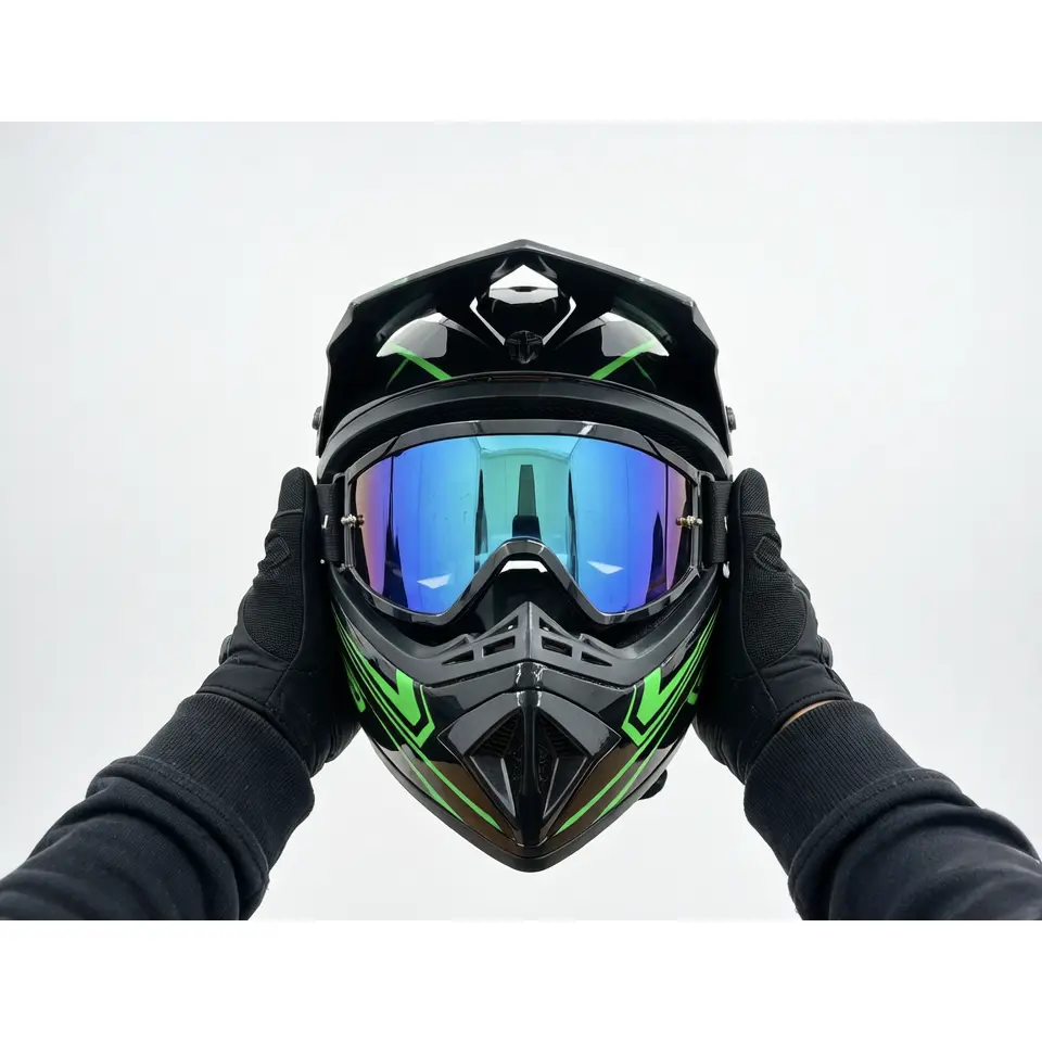 DOT Approved Adult Men's Full Face Dirt Bike Motocross Aero Helmet Set - Includes Goggles, Gloves, Face Cover, Helmet Liner, Aerodynamic Protective Gear for Off-Road Use, Atv, Aero Protective Gear, Endurance Race, Karting, Cotton