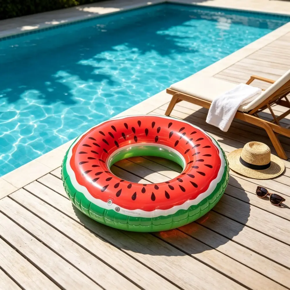 Inflatable swim ring; summer beach pool; cute watermelon shaped swim ring; suitable for beach vacation, pool parties, and water fun.