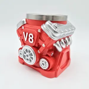 V8 Engine Mug, Personalized Stainless Steel Cup, Retro Punk Coffee Cup, Insulated Handle, for Motorcycle Enthusiasts & Engineers