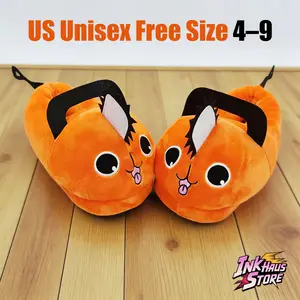 US Unisex Free Size 4–9 Winter Pochita Chainsaw Man Devil Plush Slippers Cute and Cozy Home Slippers for Men and Women One Size Fits All Round Toe Summer