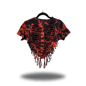 TheDriveClothing ROAD RASH Orange & Black Tie Dye Crop Boho Top – Unisex Y2K Streetwear Graphic Tank, Biker Inspired Crop Tee, Gym Fit, Casual Edgy Outfit, 100% Ring-Spun Cotton