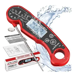 Meat Thermometer Digital for Grilling and Cooking - Waterproof Ultra-Fast Instant Read Food thermometers with Backlight & Calibration for Kitchen, Deep Fry, BBQ, Grill(Red/Black), LCD