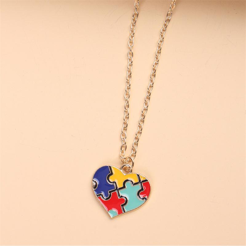 Creative Multi Color Puzzle Autism Awareness Enamel Pendant Necklace Best Friend Ladies Fashion Jewelry Accessories Gift Wholesa month supply Heart Style Choker