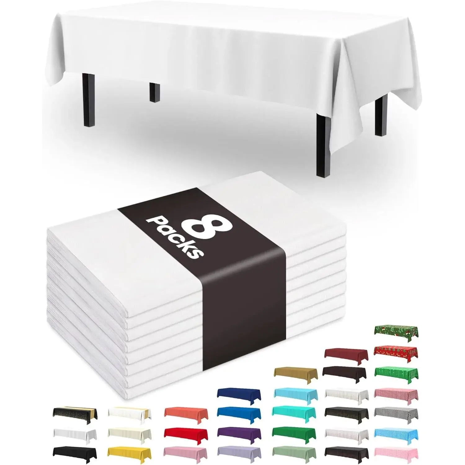 Plastic Table Cloth Disposable 8 Pack, 54 x 108 Inch Table Cloths, Party, Picnic, Wedding, Decorative Tablecloths, Rectangle, Plastic Cover, Leakproof & Sturdy
