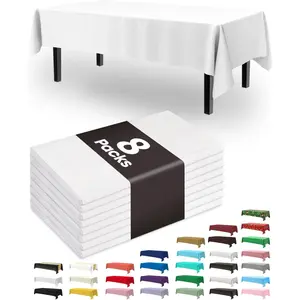 Plastic Table Cloth Disposable 8 Pack, 54 x 108 Inch Table Cloths, Party, Picnic, Wedding, Decorative Tablecloths, Rectangle, Plastic Cover, Leakproof & Sturdy