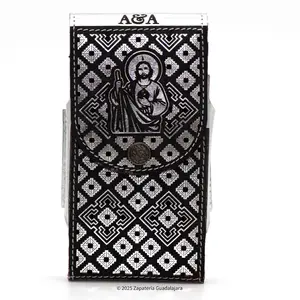 MEN'S WESTERN LASER SAN JUDAS SILVER LEATHER PHONE CASE -M312