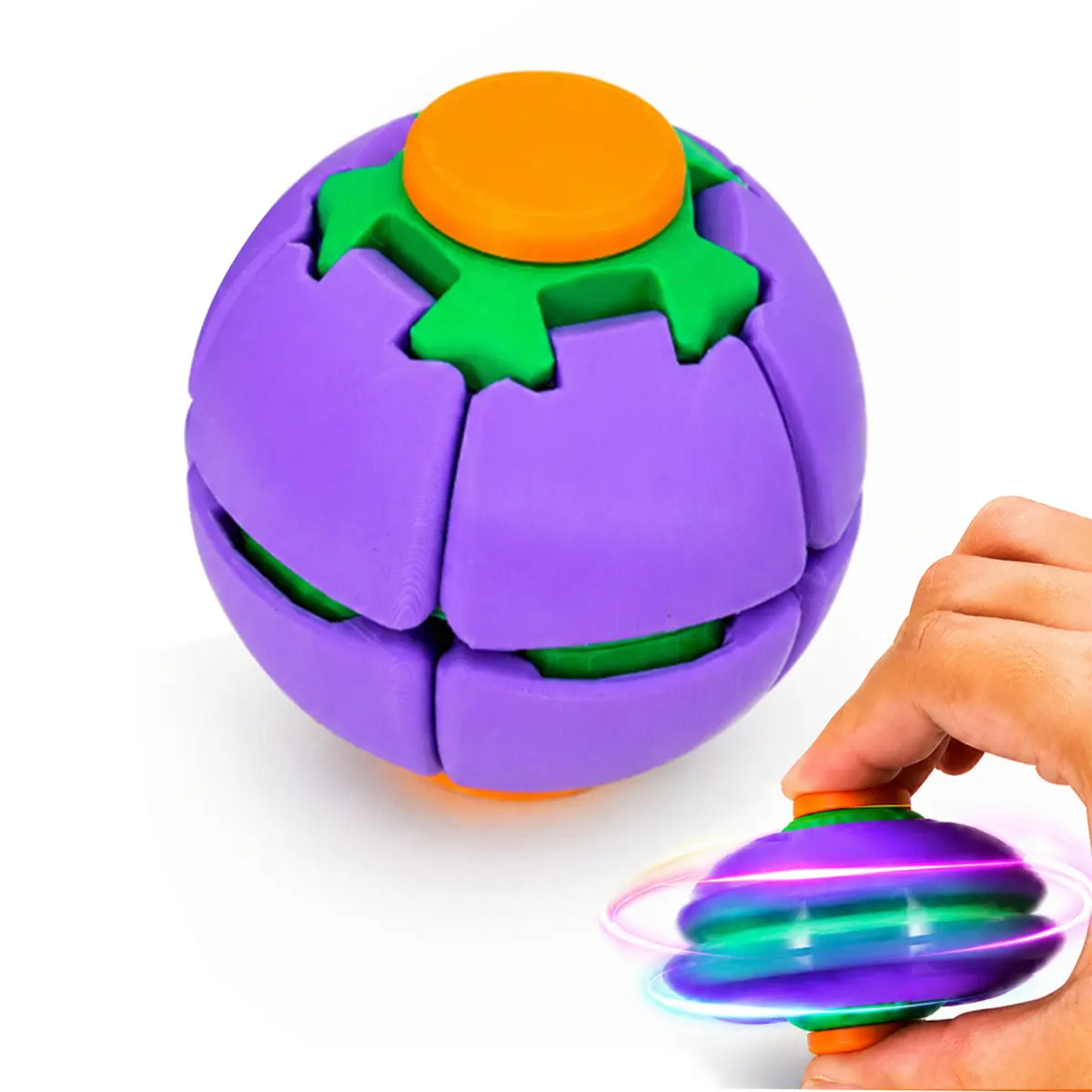 Press Twist Relax Fidget Ball - Automatic Spinning Decompression Toy. Stress Relief Sensory Toy for Adults Kids. Improve Focus & Boost Mood. Perfect Office Desk Toy for Work Study.