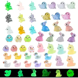 Household daily necessities 46Pcs Mini Resin Animal Luminous Tiny Plastic Mix Animals Figurines in The Dark Little Animal Miniatures Bulk Duck Bunny Dog Bird Accessories for Micro Landscape House Aquarium Garden Decor
