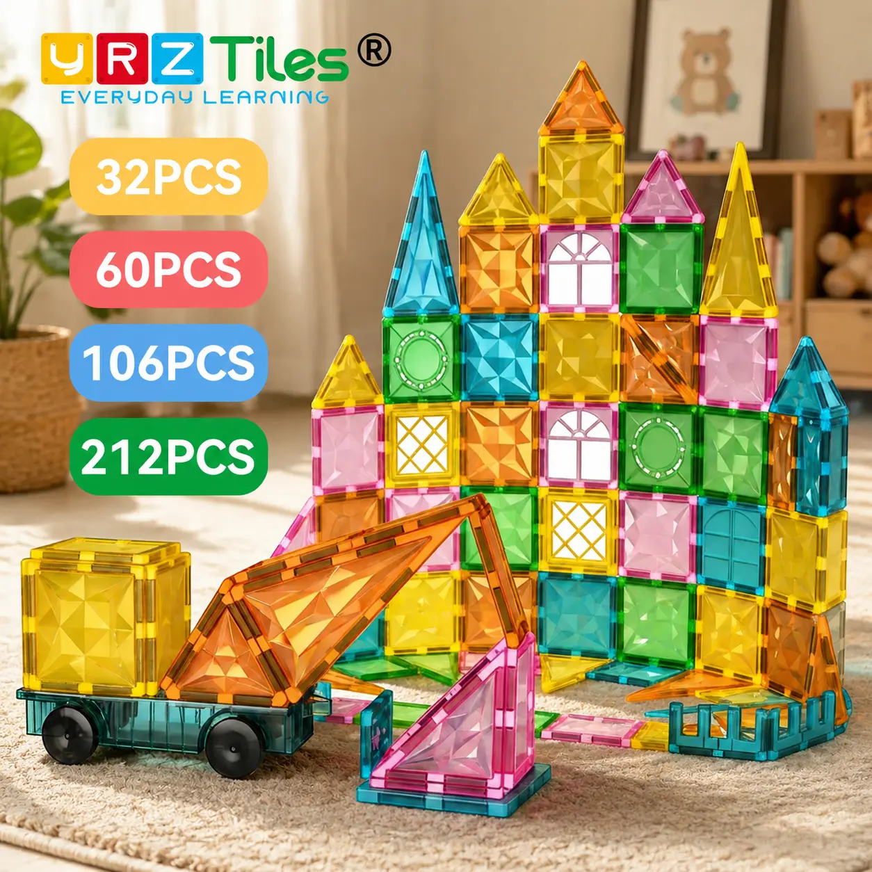 【Sensory Play Special Needs Toy】 Magnetic Tiles,Calming Magnet Building Blocks,STEM Educational Stacking Toy,Sensory Montessori Toy for Autistic & Special Needs Kids,Children's Day Gift for Toddlers 3+