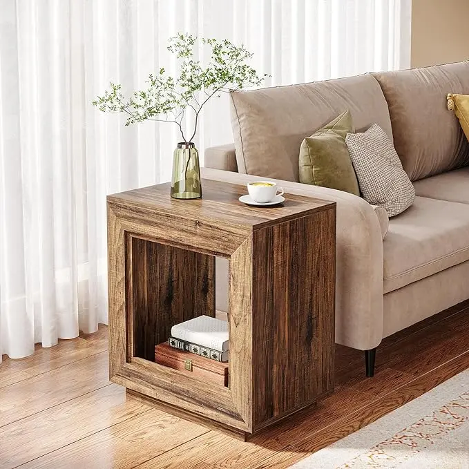 Tribesigns 24" Farmhouse End Table, 2 Tiered Side Table with Shelf Storage Industrial Sofa Side Table Nightstand for Living Room, Entrance