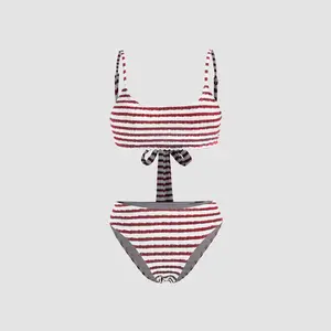 Cider U-neckline Striped Texture Bikini Swimsuit