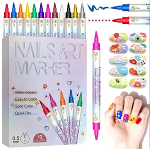 12 Color Dual-tip Nail Art Pens Set - Upgraded Nail Design Markers, Quick-Dry 0.5MM Nail Polish Pens, Dotting Tools for DIY Manicure & Salon At-home, Easter Gift for Kids & Girls