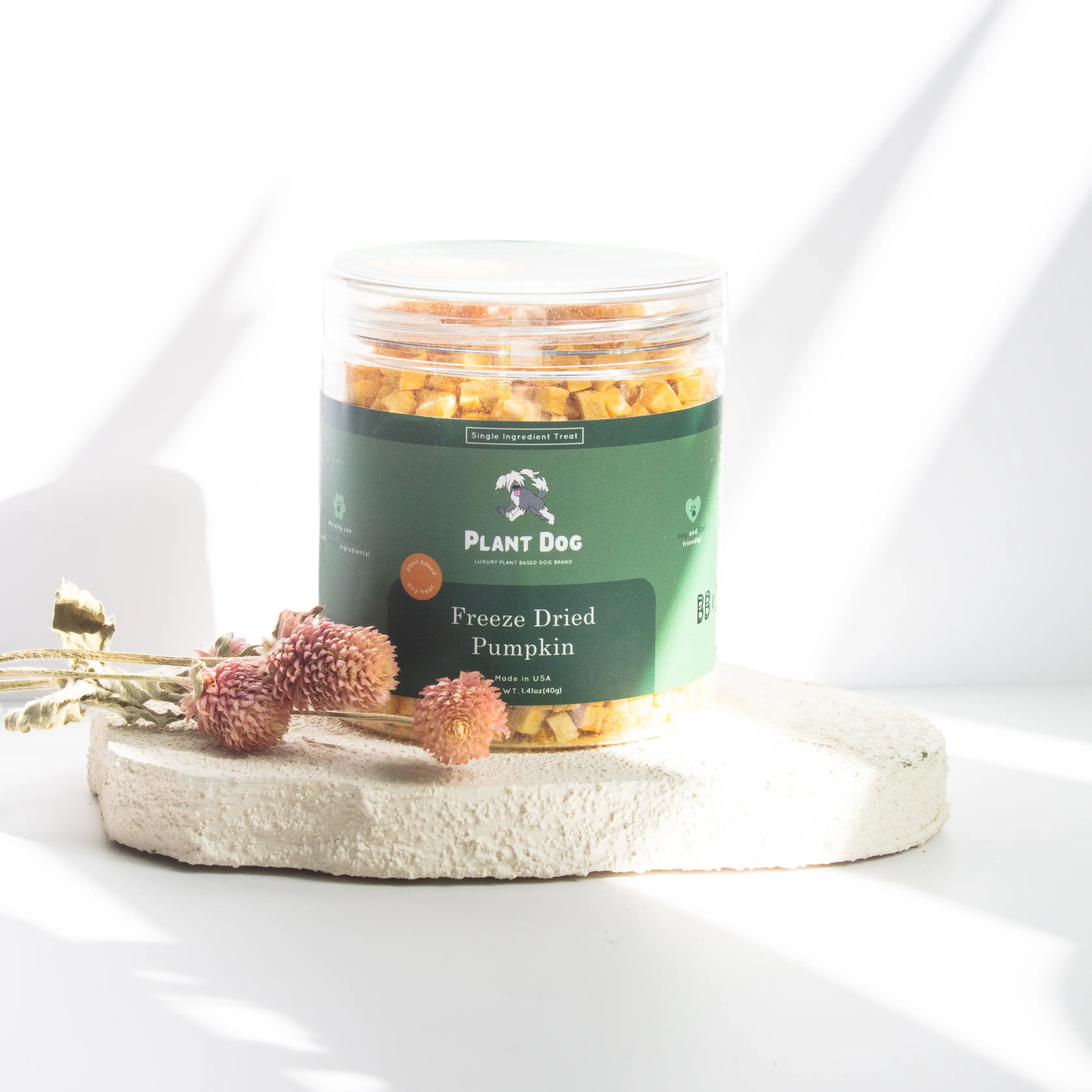 Plant Dog Freeze Dried Pumpkin Food Topper - Nutrient-Packed Treat for Dogs & Cats, Low in Calories, Grain-Free, Versatile Training and Support