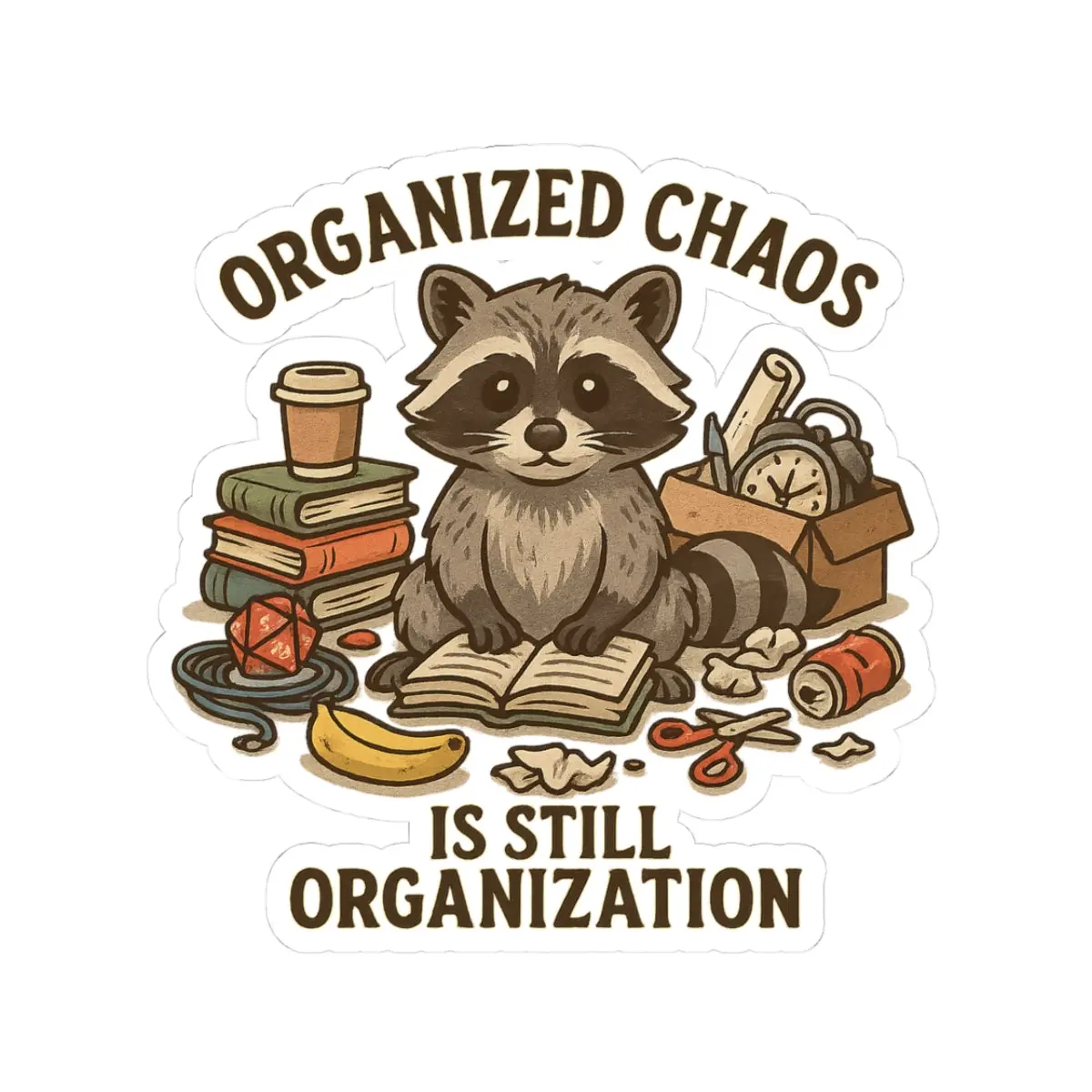 Organized Chaos Raccoon Sticker  ADHD Funny Kiss Cut Vinyl Decal  Trash Cult Supply Co