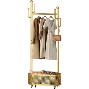 Portable Metal Clothes Rack - Elegant Practical Home Organizer with Rotatable Wheels, Holds Above 25 kg, for Entrance, Bedroom Use, Stores Accessories，Laundry Drying Stand， Garment Racks  hat organizer   shoe rack organizer