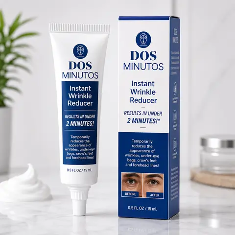 DOS MINUTOS Instant Anti-Wrinkle Reducer -Daily Smoothing Under Eye Treatment for Adult All Skin Types, Peptides Blend, Aloe, Grape Seed Oil, 2-Minute Results, 0.5 FL OZ (15ml)