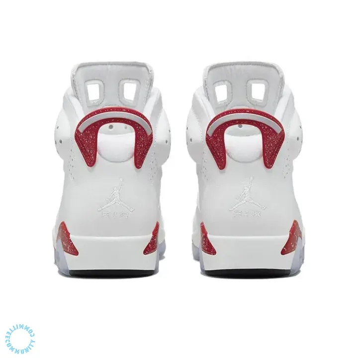 White-and-Red High-Top Leather Basketball Shoes, featuring a white leather upper with red accents and white splatter details. The heel pull tab enhances functionality, ideal for on-court performance and streetwear styling.