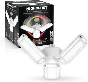 HighBurst Ultra LED Garage Light Bulb – 8,000 Lumens, Super Bright Screw-in Ceiling Light - Adjustable Multi-Panel Design, for Garage, Shop, Basement, Attic – As Seen on TV
