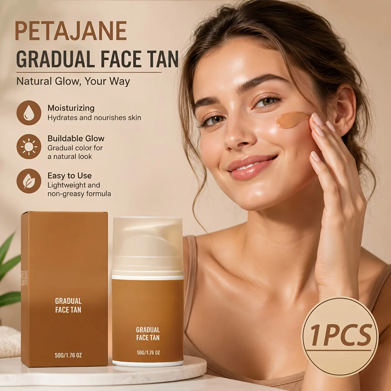 Gradual Face Tan Moisturizer Natural Looking Self Tanning Cream Facial Bronzing Lotion, Designed for Natural Tanning And Moisturizing in One, After Using It, You Can Look Radiant Even with Bare Skin, And The Texture Is Lightweight